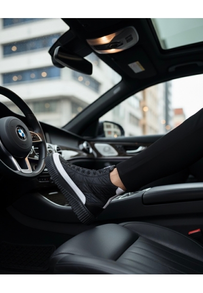 BA0811 BOA Yüksek Taban Siyah Paraşüt Kumaş Beyaz Cilt Detaylı Yarım Bilek Spor Bot 