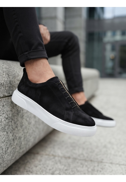 BA0581 Erkek Sneaker Günlük Casual Spor Ayakkabı Siyah Süet Beyaz Taban 