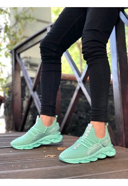 BA0350 Yüksek Taban Tarz Sneakers Cırt Detaylı Mint Yeşili Erkek Spor Ayakkabısı