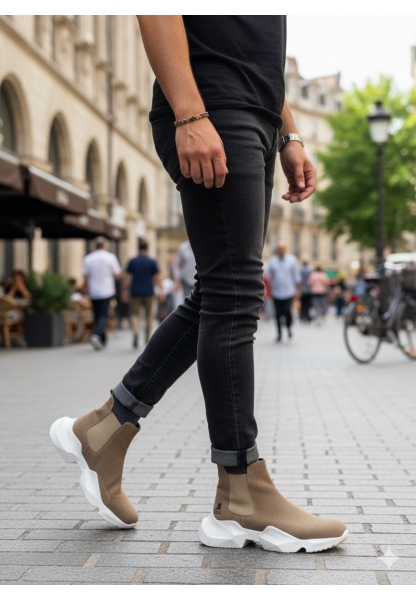BA0444 Bağcıksız Rahat Yüksek Taban Vizon Erkek Spor Yarım Bilek Bot