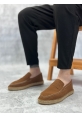 BA0359 BOA Doğal Deri Tozu Bağcıksız Kauçuk El Yapımı Espadril Taban Taba Renk Erkek Ayakkabı