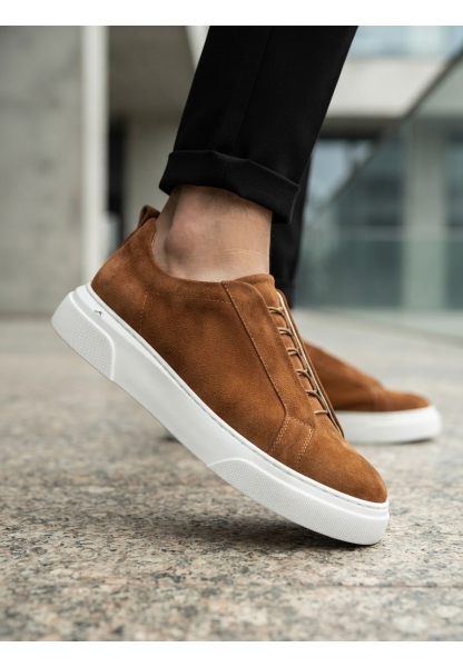 BA0581 Erkek Sneaker Günlük Casual Spor Ayakkabı Taba Beyaz Taban 
