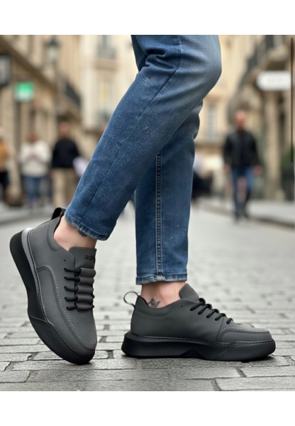 BA0332 Merdiven Desen Bağcıklı Erkek Yüksek Taban Füme Cilt Spor Ayakkabı