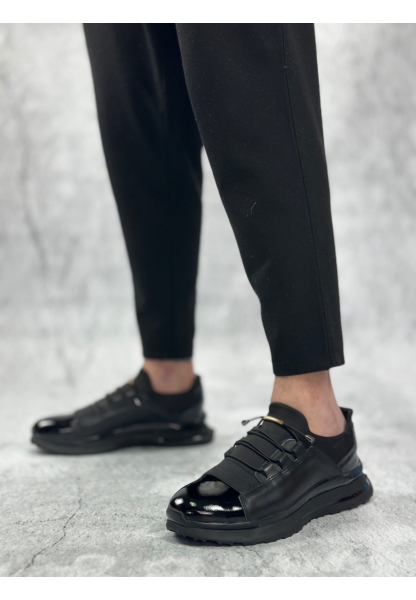 BA0234 İçi Dışı Hakiki Deri Rahat Taban Siyah Bant Detaylı Sneakers Casual Erkek Ayakkabı