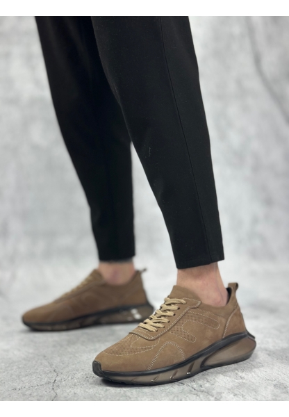 BA0324 İçi Dışı Hakiki Deri Rahat Taban Kahverengi Sneakers Casual Erkek Ayakkabı