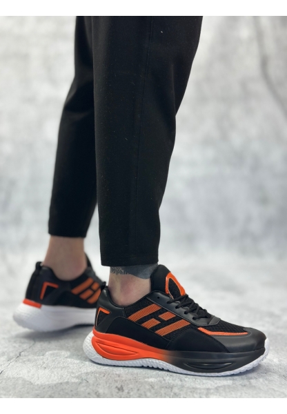BA0650 Tarz Sneakers Yüksek Taban Siyah Turuncu Spor Ayakkabısı