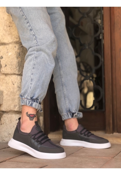 BA0204 Erkek Siyah Füme Bağcıklı Yüksek Taban Tarz Spor Ayakkabı