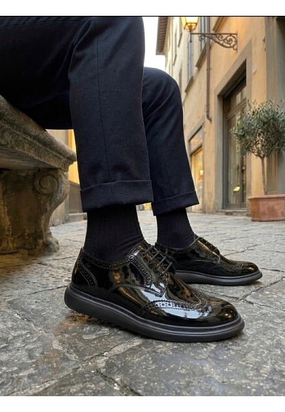 BA0003 Yeni Sezon Siyah Rugan Lüks Brouge Klasik Ayakkabı