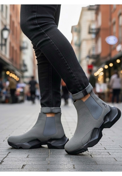 BA0444 Bağcıksız Rahat Yüksek Taban Füme Erkek Spor Yarım Bilek Bot