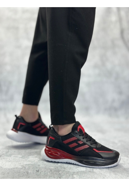 BA0650 Tarz Sneakers Yüksek Taban Siyah Kırmızı Spor Ayakkabısı