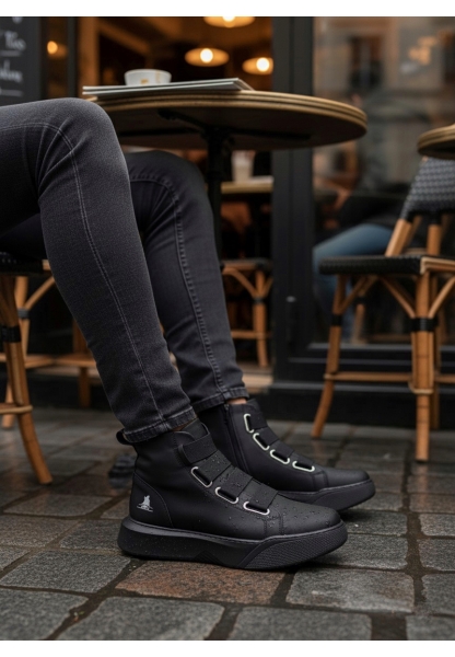 BA0142 Bantlı Erkek Yüksek Taban Siyah Tabanlı Spor Bot