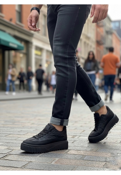 BA0801 BOA Siyah Yüksek Taban Siyah Paraşüt Kumaş Cilt Detaylı Erkek Ayakkabı