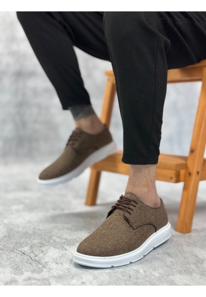 BA0003 Bağcıklı Klasik Spor Keten Kahverengi Beyaz Taban Casual Erkek Ayakkabı