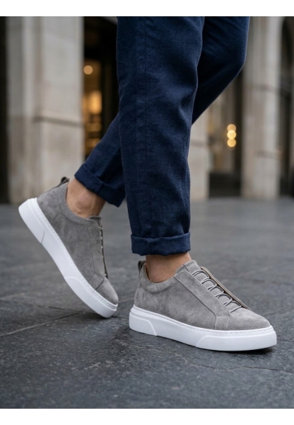 BA0581 Erkek Sneaker Günlük Casual Spor Ayakkabı Gri Süet Beyaz Taban 