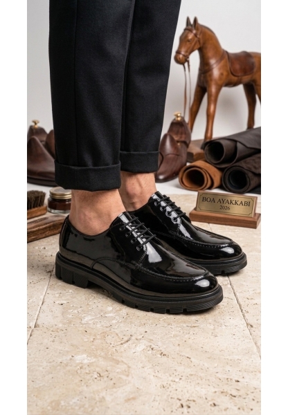 BA0237 Bağcıklı Rugan Klasik Yüksek Taban Casual Erkek Ayakkabı