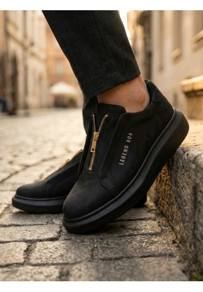 BA0310 BOA Kalın Yüksek Taban Fermuarlı Siyah Siyah Erkek Ayakkabı