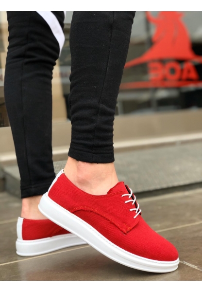 BA0003 Bağcıklı Klasik Spor Keten Kırmızı Beyaz Yüksek Taban Casual Erkek Ayakkabı