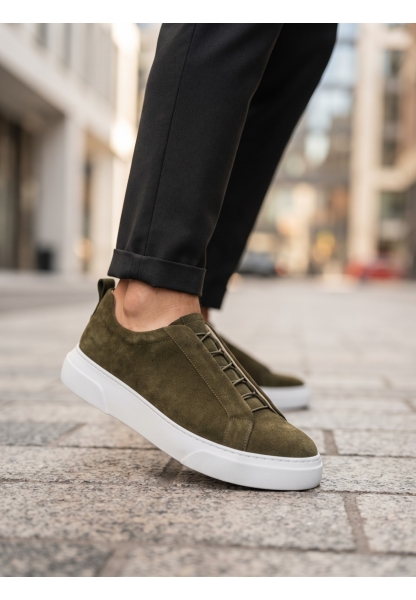 BA0581 Erkek Sneaker Günlük Casual Spor Ayakkabı Haki Beyaz Taban 
