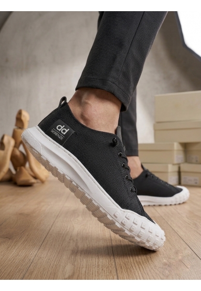 BA0248 BOA Siyah Beyaz Taban Esnek Bağcıklı Ultra Hafif Nefes Alan Sneaker Ayakkabı