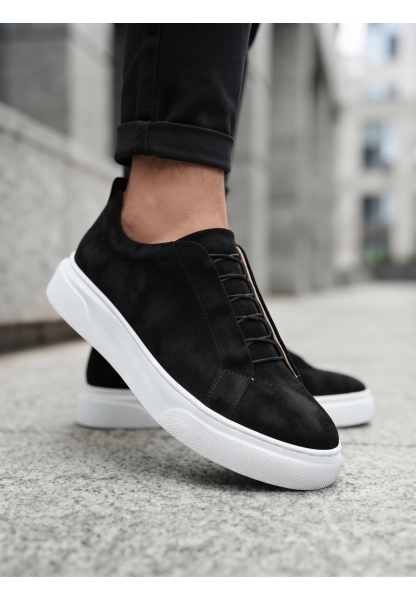 BA0581 Erkek Sneaker Günlük Casual Spor Ayakkabı Siyah Süet Beyaz Taban 