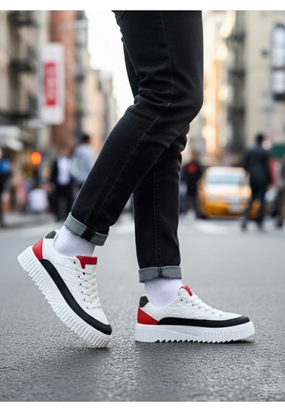 BA0801 BOA Yüksek Taban Beyaz Paraşüt Kumaş Cilt Detaylı Erkek Ayakkabı