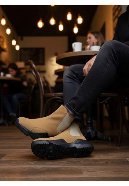 BA0444 Bağcıksız Rahat Yüksek Taban Camel Erkek Spor Yarım Bilek Bot