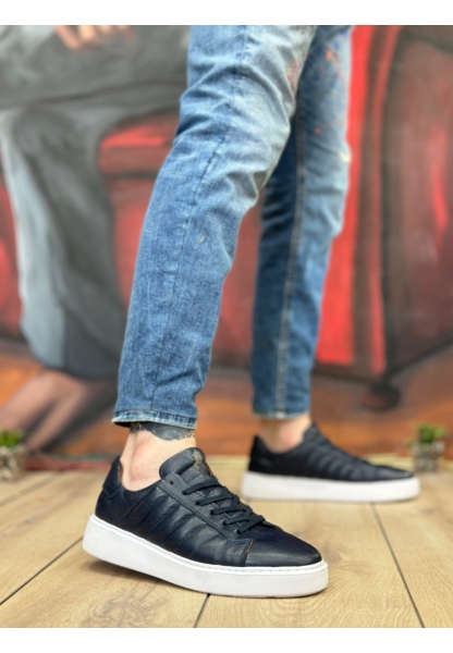 BA0348 İçi Dışı Hakiki Deri Bağcıklı Lacivert Casual Erkek Ayakkabı