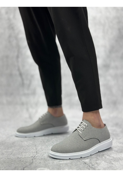 BA0003 Bağcıklı Klasik Spor Koyu Gri Renk Keten Yüksek Taban Casual Erkek Ayakkabı
