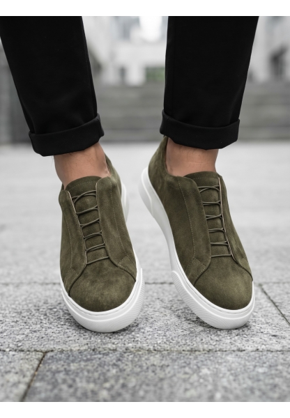 BA0581 Erkek Sneaker Günlük Casual Spor Ayakkabı Haki Beyaz Taban 