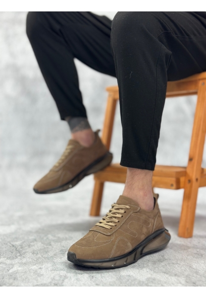BA0324 İçi Dışı Hakiki Deri Rahat Taban Kahverengi Sneakers Casual Erkek Ayakkabı
