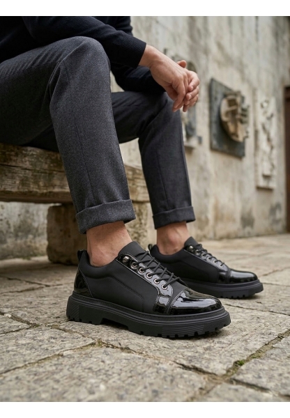 BA0245 Siyah Rugan Paraşüt Detaylı Akıllı Lastik Bağcık Yüksek Taban Günlük Erkek Ayakkabı