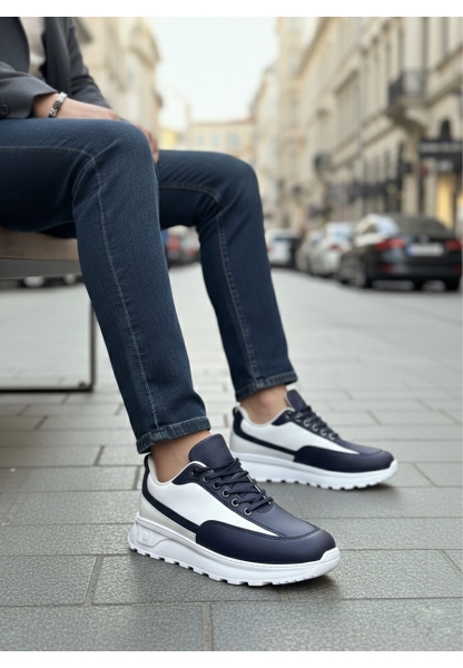 BA0246 Lacivert Bağcıklı Yüksek Beyaz Taban Günlük Erkek Ayakkabı