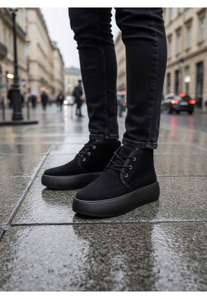 BA0550 İçi Kürklü Bağcıklı Siyah Taban Erkek Tarz Spor Bot