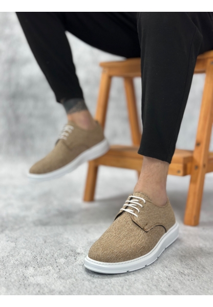 BA0003 Bağcıklı Klasik Spor Keten Hardal Beyaz Taban Casual Erkek Ayakkabı