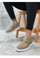 BA0003 Bağcıklı Klasik Spor Keten Hardal Beyaz Taban Casual Erkek Ayakkabı