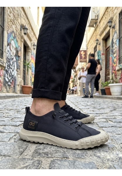 BA0248 BOA Siyah Bej Taban Esnek Bağcıklı Ultra Hafif Nefes Alan Sneaker Ayakkabı