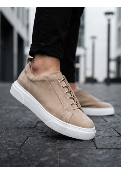 BA0581 Erkek Sneaker Günlük Casual Spor Ayakkabı Krem Süet Beyaz Taban 