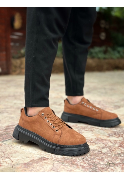 BA0245 Taba Süet Akıllı Lastik Bağcık Yüksek Siyah Taban Günlük Erkek Ayakkabı