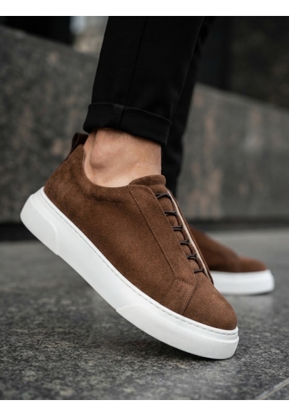 BA0581 Erkek Sneaker Günlük Casual Spor Ayakkabı Kahvrengi Beyaz Taban 