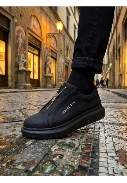 BA0310 BOA Kalın Yüksek Taban Fermuarlı Siyah Siyah Erkek Ayakkabı