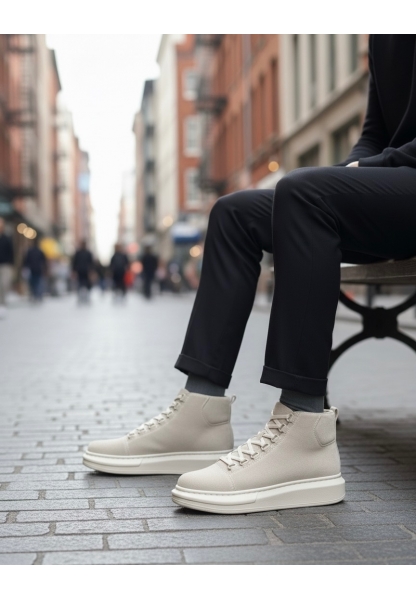 BA0713 Bağcıklı Süet Bej Yüksek Taban Erkek Tarz Spor Bot