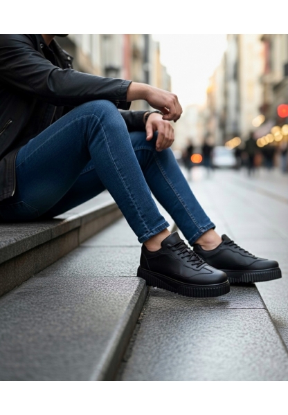 BA0802 BOA Siyah Renk Siyah  Yüksek Taban Erkek Günlük Ayakkabı