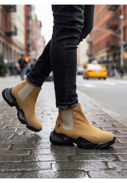 BA0444 Bağcıksız Rahat Yüksek Taban Camel Erkek Spor Yarım Bilek Bot