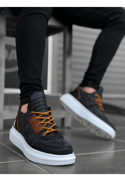 BA0606 Bağcıklı Rahat Yüksek Taban Siyah Kırçıllı Casual Erkek Spor Ayakkabı