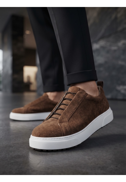 BA0581 Erkek Sneaker Günlük Casual Spor Ayakkabı Kahvrengi Beyaz Taban 