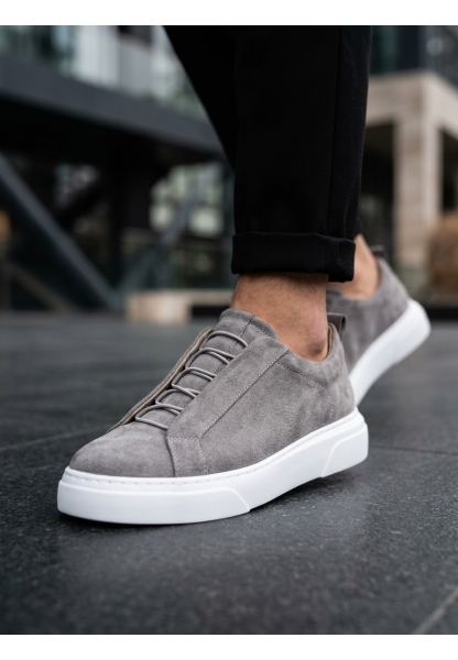 BA0581 Erkek Sneaker Günlük Casual Spor Ayakkabı Gri Süet Beyaz Taban 