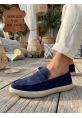 BA0251 %100 İçi Dışı Hakiki Deri Erkek Lacivert Süet Casual Loafer Kauçuk Rahat Taban Dikişli Ayakkabı