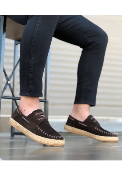 FC1.6 Bağcıklı Hakiki Deri Hasır Şerit Mantar Taban Klasik Kahverengi Erkek Ayakkabısı