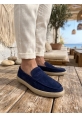 BA0251 %100 İçi Dışı Hakiki Deri Erkek Lacivert Süet Casual Loafer Kauçuk Rahat Taban Dikişli Ayakkabı