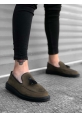 BA0005 Bağcıksız Yüksek Taban Klasik Haki Siyah Taban Püsküllü Erkek Ayakkabı